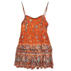 Urban Outfitters Patchwork Mini Dress Floral Orange Paisley Tiered Cami XS